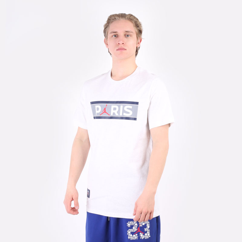 мужская серая футболка Jordan Paris Saint-Germain Wordmark Tee DB6510-051 - цена, описание, фото 5